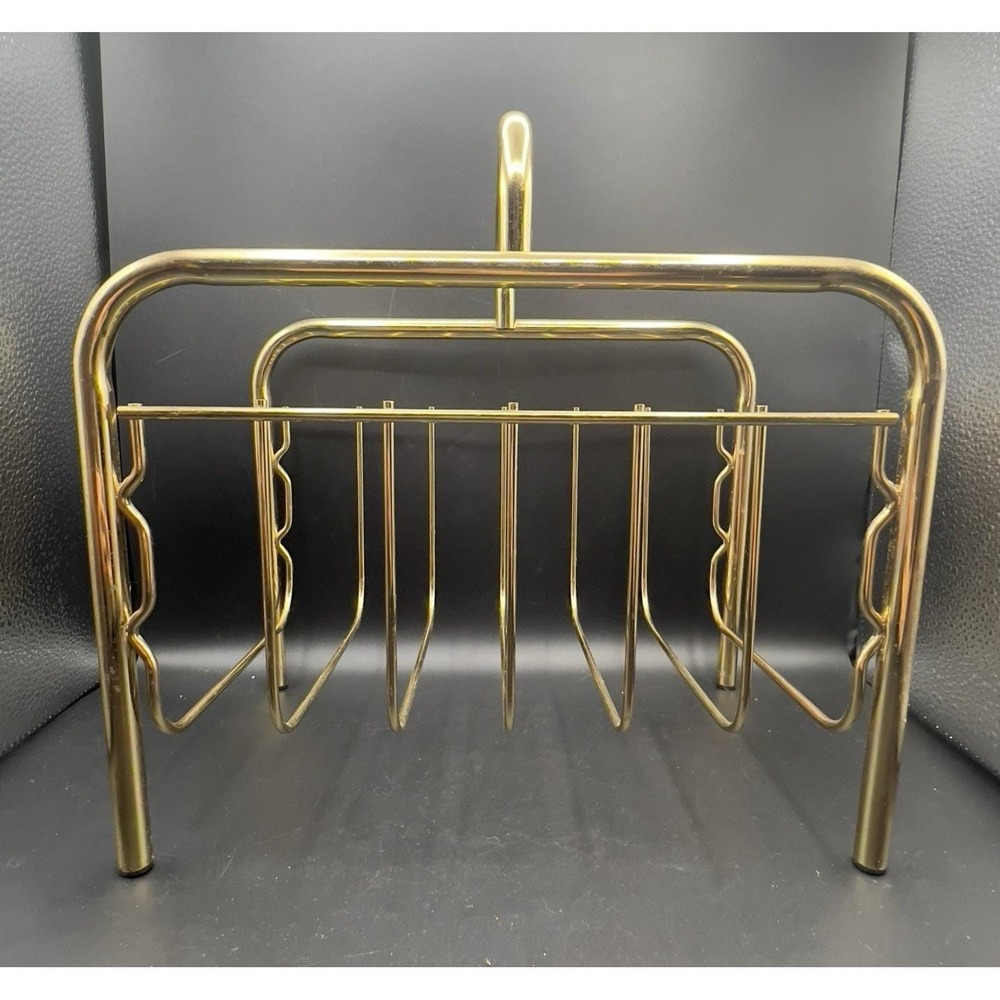 VTG Brass Metal Magazine Rack MCM Gold Boho Home Decor 12" x 12"